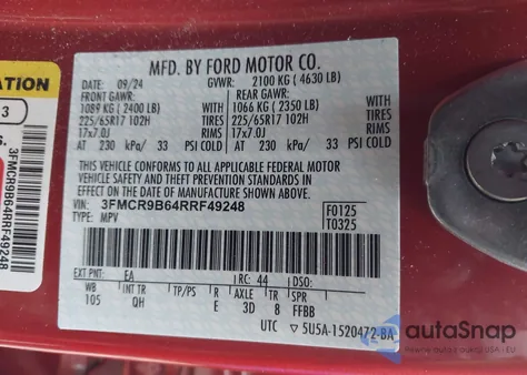 2024 Ford Bronco Sport Big Bend из США, поврежденный, VIN 3FMCR9B64RRF49248